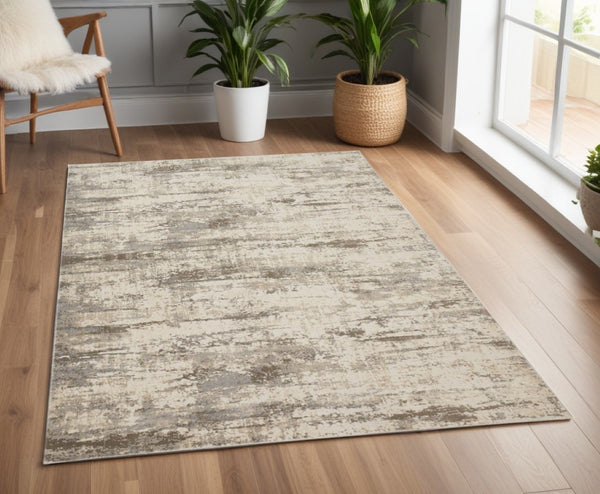HomeRoots 4' Modern Abstract Brown and Ivory Non-Skid Area Rug for Durable High-Traffic Spaces and Style 4' X 6' 514727