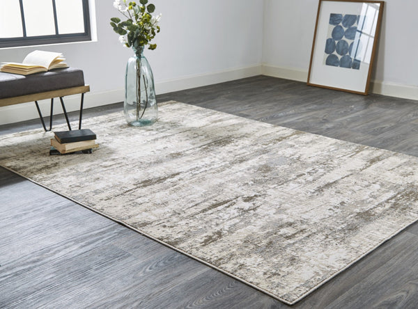 HomeRoots 4' Modern Abstract Brown and Ivory Non-Skid Area Rug for Durable High-Traffic Spaces and Style 4' X 6' 514727