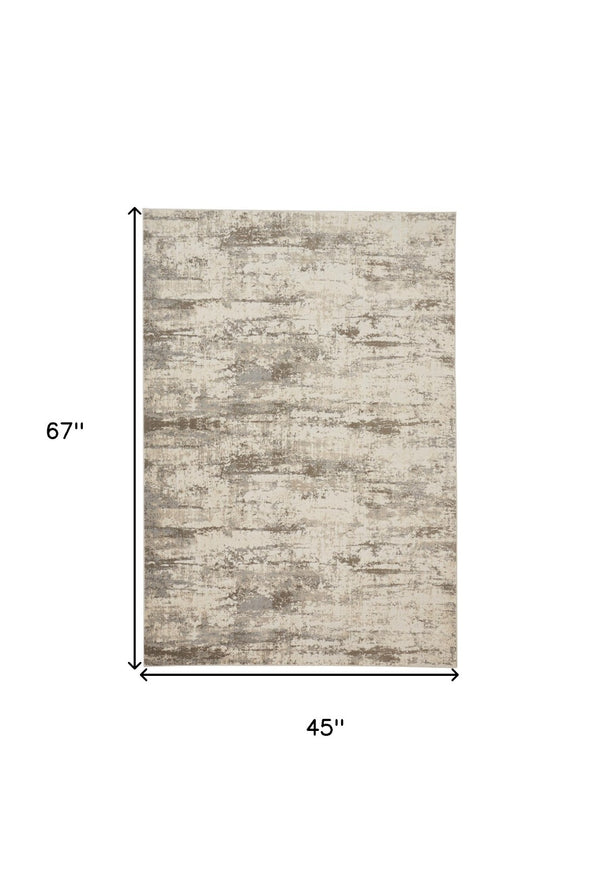 HomeRoots 4' Modern Abstract Brown and Ivory Non-Skid Area Rug for Durable High-Traffic Spaces and Style 4' X 6' 514727