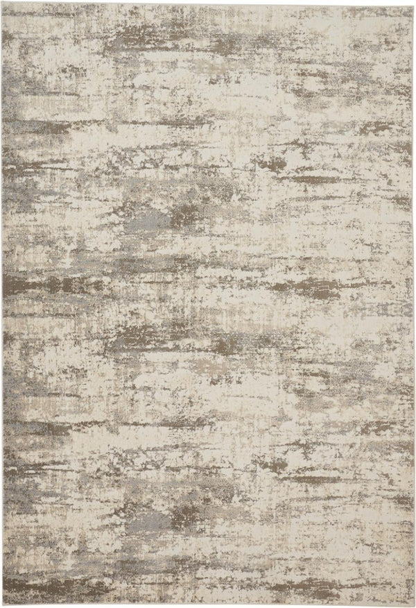 HomeRoots 4' Modern Abstract Brown and Ivory Non-Skid Area Rug for Durable High-Traffic Spaces and Style 5' X 8' 514728