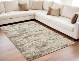HomeRoots 4' Modern Abstract Brown and Ivory Non-Skid Area Rug for Durable High-Traffic Spaces and Style 5' X 8' 514728