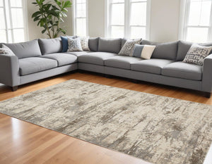 HomeRoots 4' Modern Abstract Brown and Ivory Non-Skid Area Rug for Durable High-Traffic Spaces and Style 8' X 10' 514729