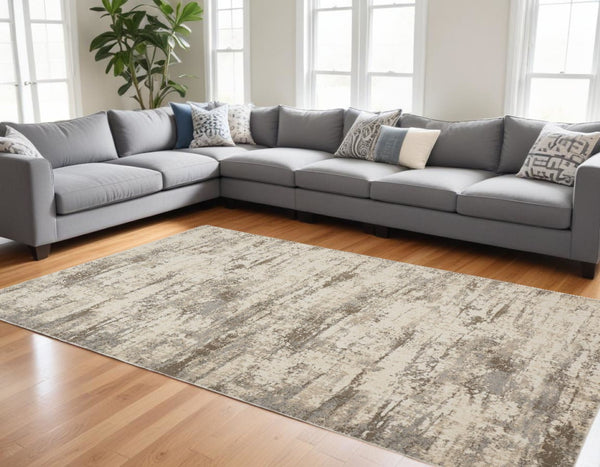 HomeRoots 4' Modern Abstract Brown and Ivory Non-Skid Area Rug for Durable High-Traffic Spaces and Style 9' X 12' 514730