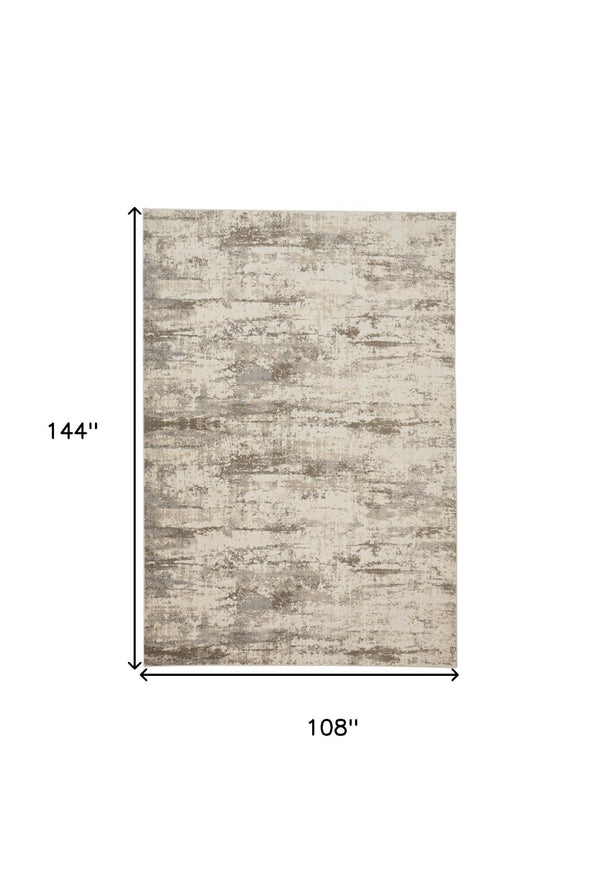 HomeRoots 4' Modern Abstract Brown and Ivory Non-Skid Area Rug for Durable High-Traffic Spaces and Style 9' X 12' 514730