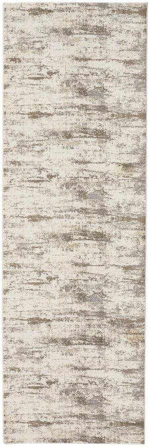HomeRoots 4' Modern Abstract Brown and Ivory Non-Skid Area Rug for Durable High-Traffic Spaces and Style 8' Runner 514732