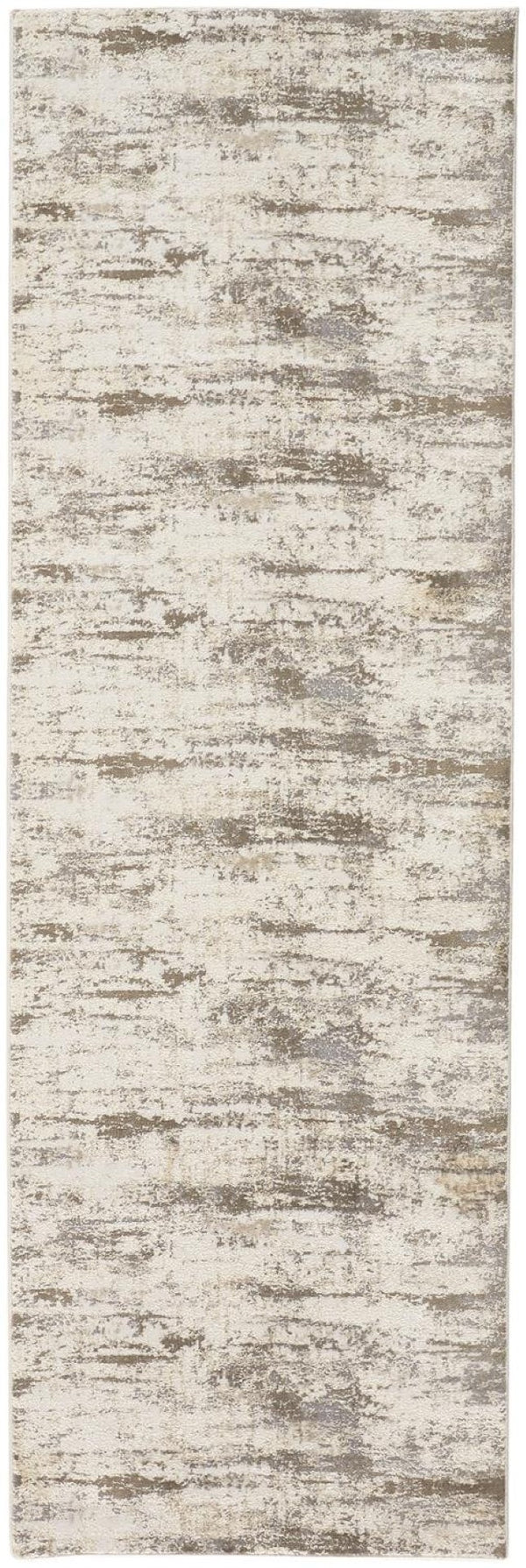 HomeRoots 4' Modern Abstract Brown and Ivory Non-Skid Area Rug for Durable High-Traffic Spaces and Style 8' Runner 514732