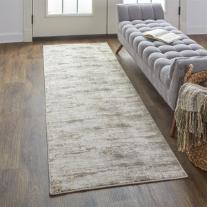 HomeRoots 4' Modern Abstract Brown and Ivory Non-Skid Area Rug for Durable High-Traffic Spaces and Style 8' Runner 514732