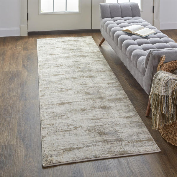 HomeRoots 4' Modern Abstract Brown and Ivory Non-Skid Area Rug for Durable High-Traffic Spaces and Style 8' Runner 514732