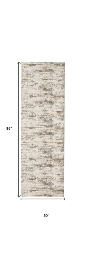 HomeRoots 4' Modern Abstract Brown and Ivory Non-Skid Area Rug for Durable High-Traffic Spaces and Style 8' Runner 514732