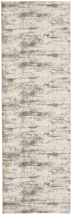HomeRoots 4' Modern Abstract Brown and Ivory Non-Skid Area Rug for Durable High-Traffic Spaces and Style 8' Runner 514732