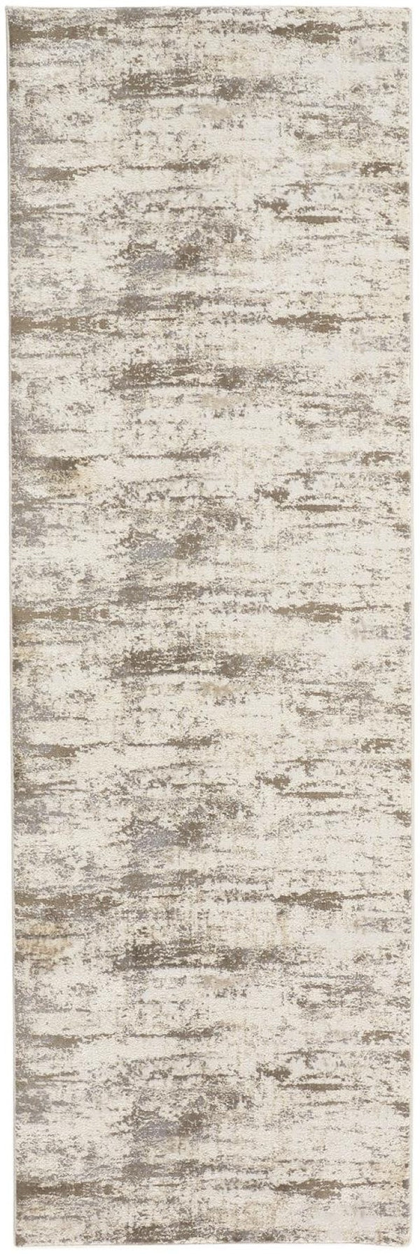 HomeRoots 4' Modern Abstract Brown and Ivory Non-Skid Area Rug for Durable High-Traffic Spaces and Style 8' Runner 514732