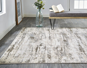 HomeRoots 4' Modern Abstract Brown and Ivory Non-Skid Area Rug for Durable High-Traffic Spaces and Style 12' X 15' 514733