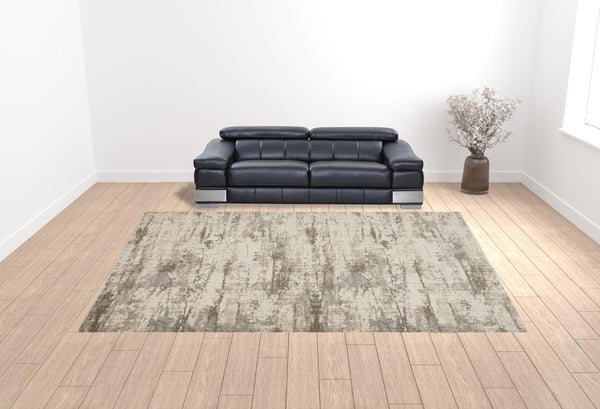 HomeRoots 4' Modern Abstract Brown and Ivory Non-Skid Area Rug for Durable High-Traffic Spaces and Style 12' X 15' 514733