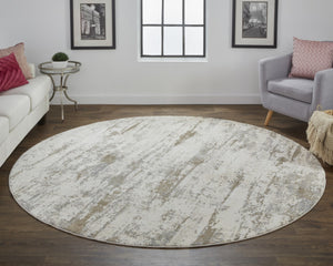 HomeRoots 8' Abstract Brown and Ivory Non-Skid Rug for Modern Living Spaces - Durable, Stylish, and Versatile 8' Round 514734
