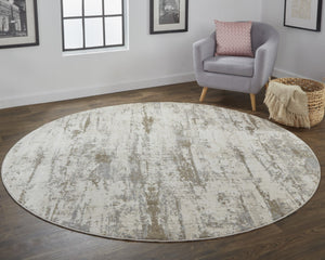 HomeRoots 8' Abstract Brown and Ivory Non-Skid Rug for Modern Living Spaces - Durable, Stylish, and Versatile 8' Round 514734