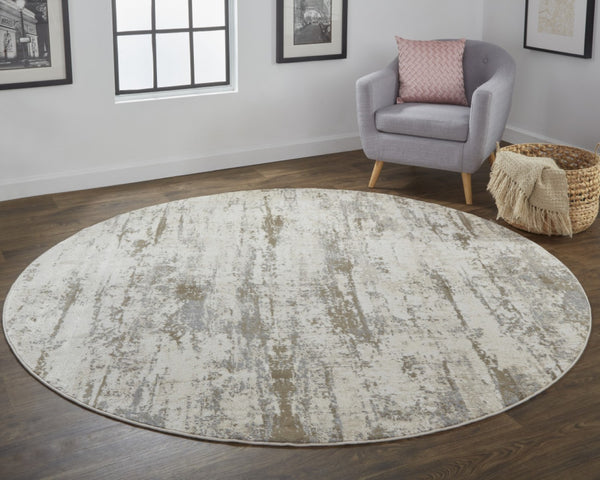 HomeRoots 8' Abstract Brown and Ivory Non-Skid Rug for Modern Living Spaces - Durable, Stylish, and Versatile 8' Round 514734