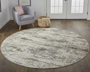 HomeRoots 8' Abstract Brown and Ivory Non-Skid Rug for Modern Living Spaces - Durable, Stylish, and Versatile 8' Round 514734