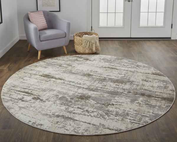 HomeRoots 8' Abstract Brown and Ivory Non-Skid Rug for Modern Living Spaces - Durable, Stylish, and Versatile 8' Round 514734
