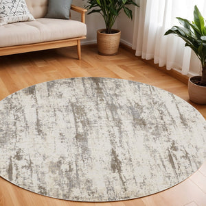 HomeRoots 8' Abstract Brown and Ivory Non-Skid Rug for Modern Living Spaces - Durable, Stylish, and Versatile 8' Round 514734