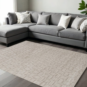 HomeRoots 4' Hand Woven Area Rug in Ivory and Brown Stripes - Artisan Crafted for Timeless Elegance and Style 10' X 14' 514739
