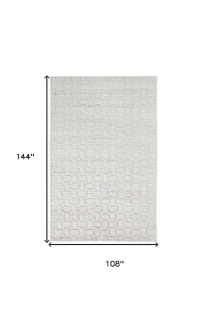 HomeRoots 4' Silver and White Striped Hand-Woven Area Rug - Elegant, Artisan-Made Soft Viscose for Any Space 9' X 12' 514745