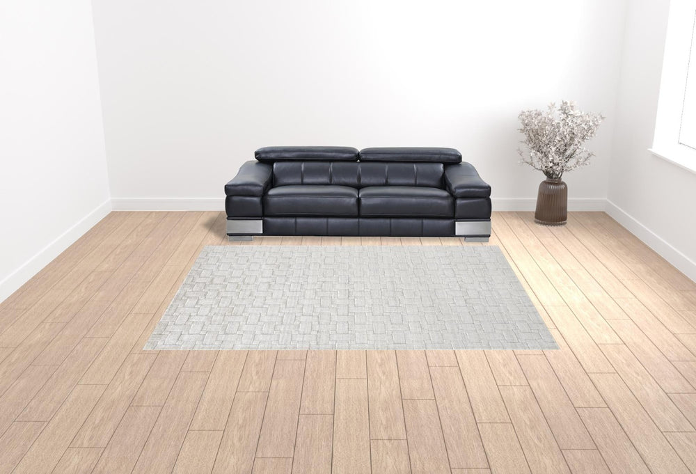 HomeRoots 4' Silver and White Striped Hand-Woven Area Rug - Elegant, Artisan-Made Soft Viscose for Any Space 9' X 12' 514745