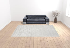 HomeRoots 4' Silver and White Striped Hand-Woven Area Rug - Elegant, Artisan-Made Soft Viscose for Any Space 10' X 14' 514746