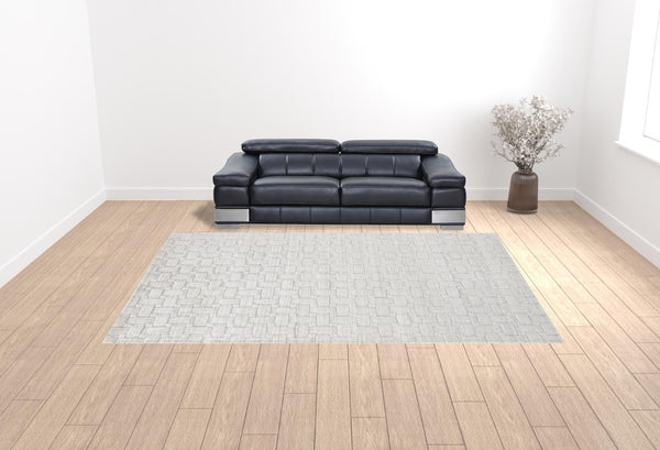 HomeRoots 4' Silver and White Striped Hand-Woven Area Rug - Elegant, Artisan-Made Soft Viscose for Any Space 10' X 14' 514746