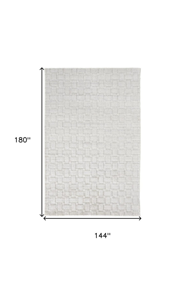 HomeRoots 4' Silver and White Striped Hand-Woven Area Rug - Elegant, Artisan-Made Soft Viscose for Any Space 12' X 15' 514747