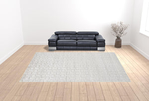 HomeRoots 4' Silver and White Striped Hand-Woven Area Rug - Elegant, Artisan-Made Soft Viscose for Any Space 12' X 15' 514747