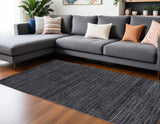 Homeroots 12' X 15' Gray And Black Striped Hand Woven Area Rug Gray,Black Viscose 514761