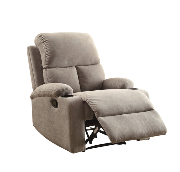 English Elm Grey Linen Recliner with Cup Holder and Memory Foam Seat, Tight Back Comfort, Smooth External Latch Recline — Perfect Relaxing Living Room Chair B062P215453