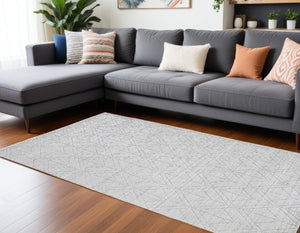 HomeRoots 4' Modern Hand-Woven Area Rug in White and Silver Geometric Design for Chic Home Décor Style 10' X 14' 514781