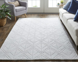 HomeRoots 4' Modern Hand-Woven Area Rug in White and Silver Geometric Design for Chic Home Décor Style 10' X 14' 514781