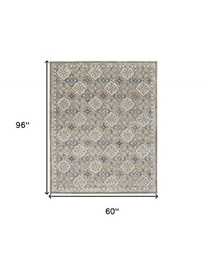 HomeRoots 4' Taupe & Ivory Hand-Tufted Wool Patchwork Area Rug - Cozy, Durable & Stylish for Every Space 5' X 8' 514799