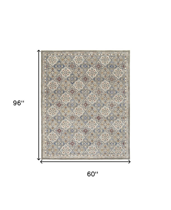 HomeRoots 4' Taupe & Ivory Hand-Tufted Wool Patchwork Area Rug - Cozy, Durable & Stylish for Every Space 5' X 8' 514799