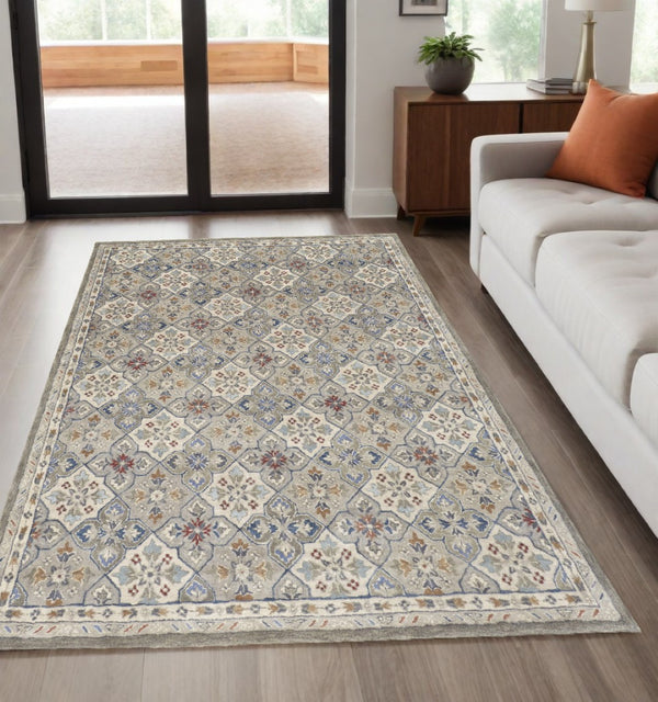 HomeRoots 4' Taupe & Ivory Hand-Tufted Wool Patchwork Area Rug - Cozy, Durable & Stylish for Every Space 5' X 8' 514799
