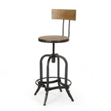 Christopher Knight Home® - Noble House - Ximen Modern Industrial Firwood Adjustable Height Swivel Barstools, Natural and Black Brushed Silver - Set of 2