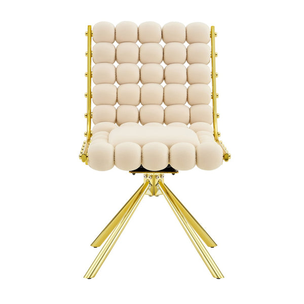 English Elm Cream Dutch Velvet Swivel Chair Tufted Bubble Backrest Glam Armless Accent Seat Beige,Gold W3875P448019