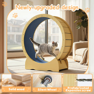 English Elm Cat 42" Exercise Wheel for Indoor Cats - Solid Acacia Wood, Quiet TPE Rollers, Anti-Pinch Design & Lockable Safety W2500P293097