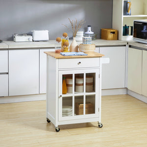 English Elm HOMCOM 27" Rolling Kitchen Island Cart with Rubber Wood Top, Drawer, Glass Door & Towel Rack W2225P217402