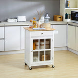 English Elm Homcom 27" Rolling Kitchen Island Cart With Drawer and Glass Door Cabinet, Kitchen Trolley With Adjustable Shelf and Towel Rack, White