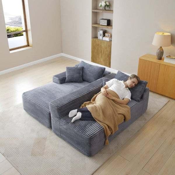 English Elm 105'' Modular Cloud Sectional Corduroy Couch Deep Seat L-shape for Living Room W1117S00415