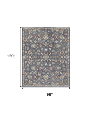 HomeRoots 4' Handmade Wool Floral Tufted Area Rug in Gray, Ivory & Red – Stain Resistant Luxury for Homes 8' x 10' 514806