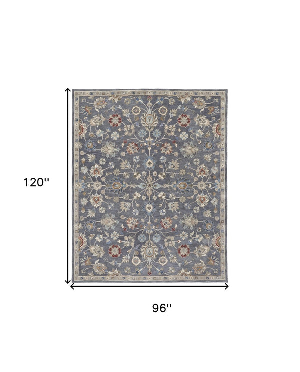 HomeRoots 4' Handmade Wool Floral Tufted Area Rug in Gray, Ivory & Red – Stain Resistant Luxury for Homes 8' x 10' 514806