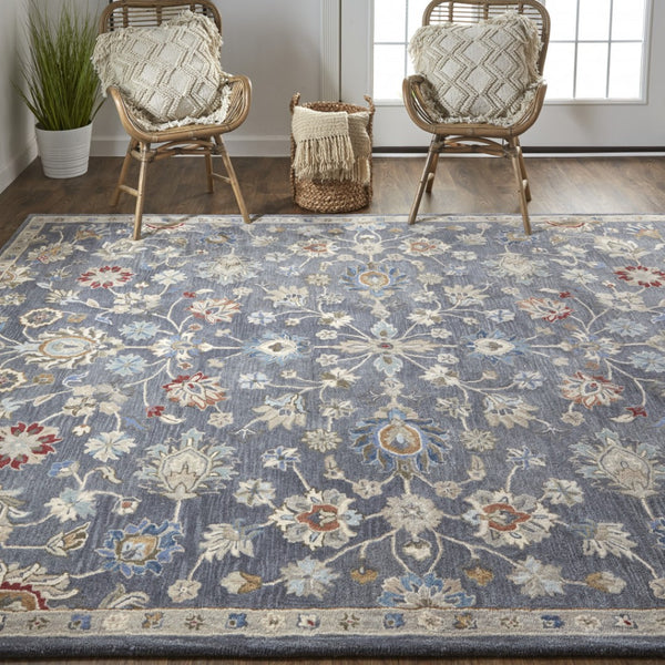 HomeRoots 4' Handmade Wool Floral Tufted Area Rug in Gray, Ivory & Red – Stain Resistant Luxury for Homes 8' x 10' 514806