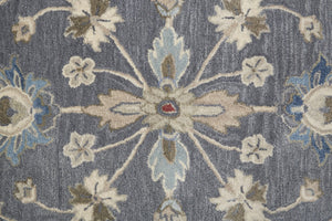 HomeRoots 4' Handmade Wool Floral Tufted Area Rug in Gray, Ivory & Red – Stain Resistant Luxury for Homes 8' x 10' 514806