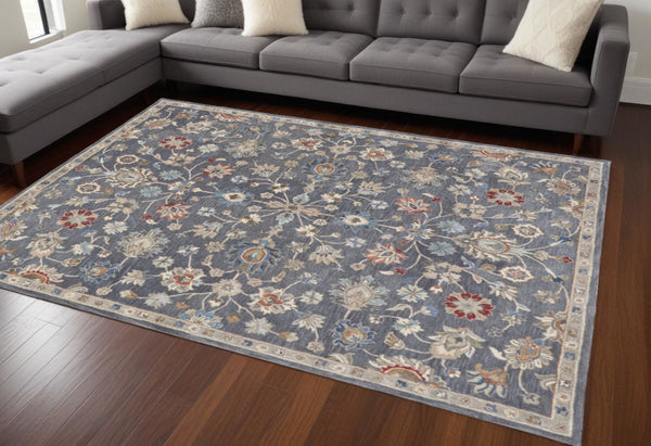 HomeRoots 4' Handmade Wool Floral Tufted Area Rug in Gray, Ivory & Red – Stain Resistant Luxury for Homes 9' X 12' 514807