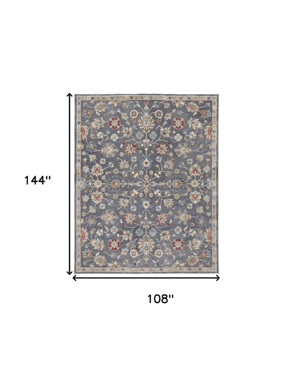 HomeRoots 4' Handmade Wool Floral Tufted Area Rug in Gray, Ivory & Red – Stain Resistant Luxury for Homes 9' X 12' 514807