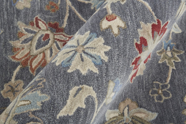 HomeRoots 4' Handmade Wool Floral Tufted Area Rug in Gray, Ivory & Red – Stain Resistant Luxury for Homes 9' X 12' 514807